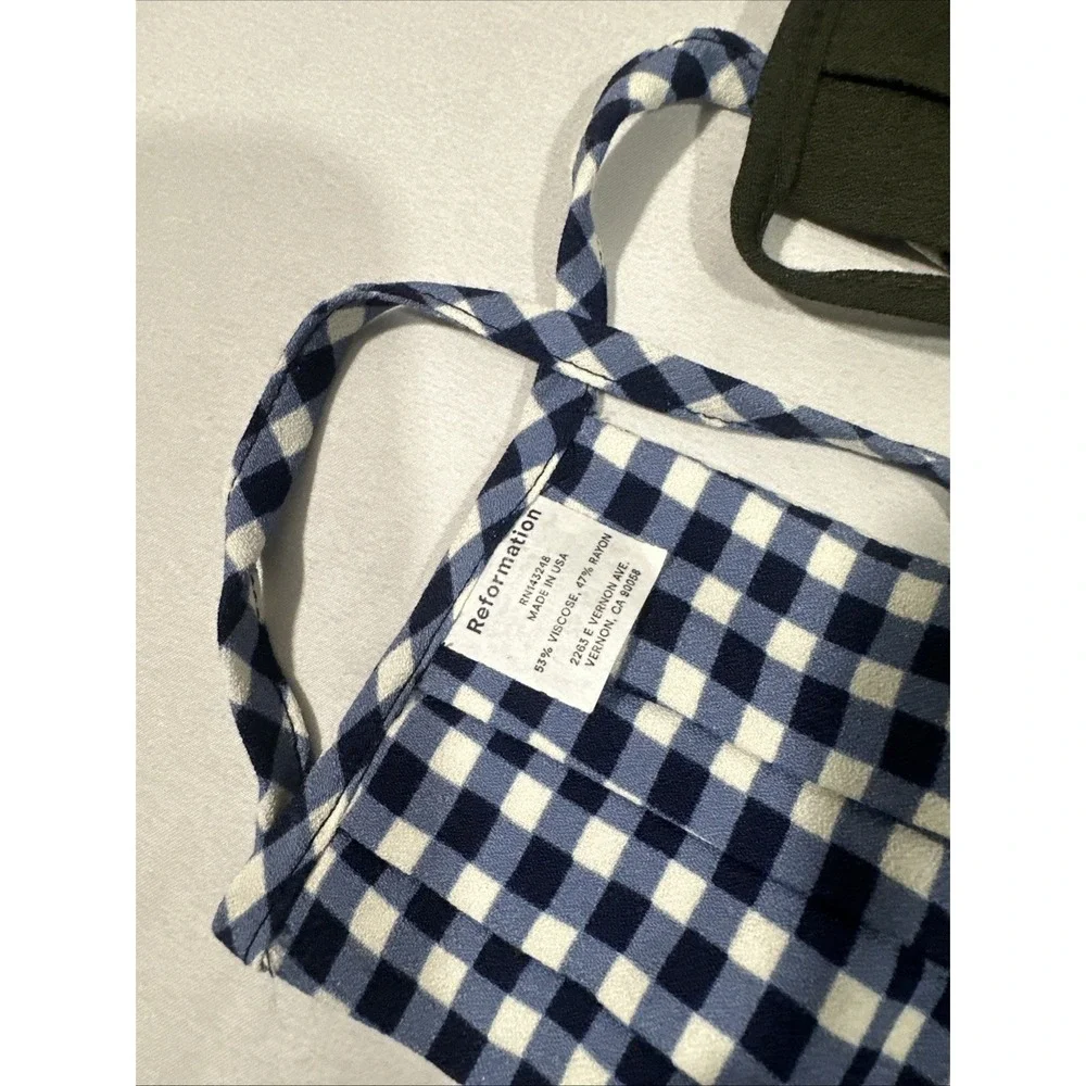 NEW Reformation Face Mask [ 3 Piece ] Blue Gingham + Dots + Olive Green #T2186